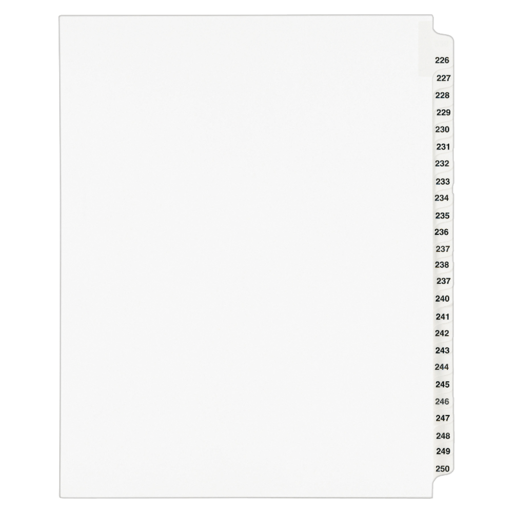 AVERY PRODUCTS CORPORATION 01339 Avery 20% Recycled Preprinted Laminated Gold-Reinforced Tab Dividers, 8 1/2in x 11in, White Dividers/White Tabs, 226-250, Pack Of 25