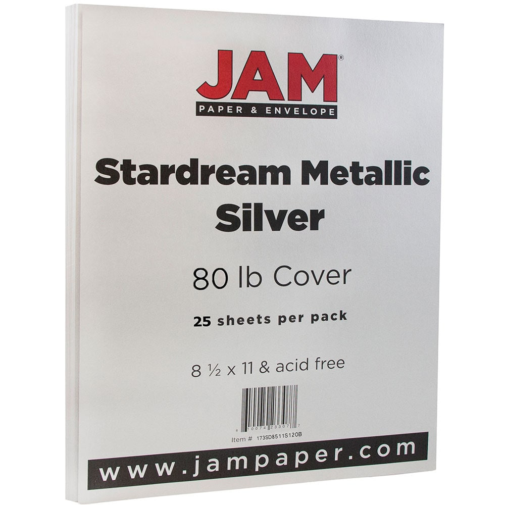 MEDLINE INDUSTRIES, INC. 173SD8511SI120B JAM Paper Color Multi-Use Card Stock, Silver Stardream Metallic, Letter (8.5in x 11in), 80 Lb, Pack Of 25