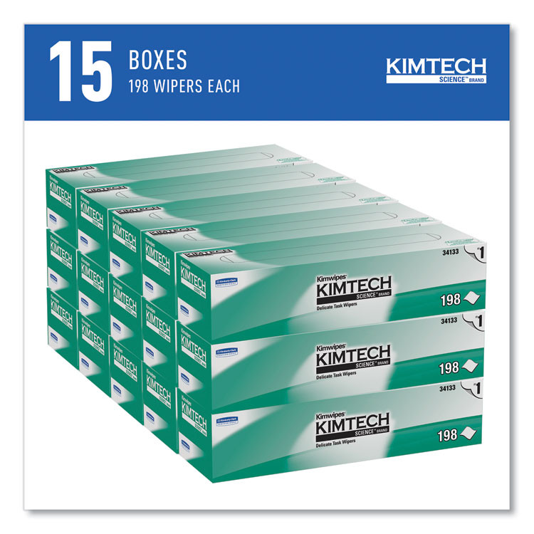 KIMBERLY-CLARK PROFESSIONAL Kimtech™ 34133 Kimwipes Delicate Task Wipers, 1-Ply, 11.8 x 11.8, Unscented, White, 198/Box, 15 Boxes/Carton