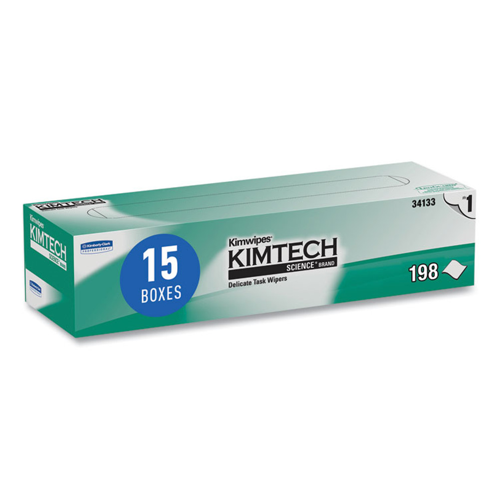 KIMBERLY CLARK Kimtech™ 34133 Kimwipes Delicate Task Wipers, 1-Ply, 11.8 x 11.8, Unscented, White, 198/Box, 15 Boxes/Carton