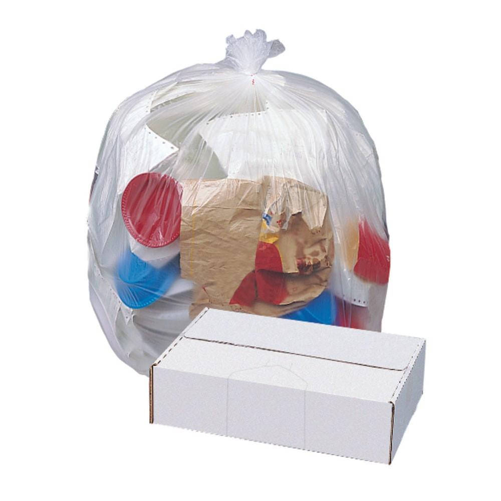 Dispose of trash without worry with Highmarks thick, temperature-resistant trash bags. These bags keep smells and leaks contained while holding up against tears and punctures.  High-density material is ideal for heavy or wet refuse, making them great for use in food preparation.  Providing an odor and moisture barrier, these bags keep everything inside.  Unbeatable tensile strength and high dart impact resists rips, even at maximum capacity.  Highmark high-density can liners come packaged in coreless, perforated rolls for easy dispensing and less waste.
