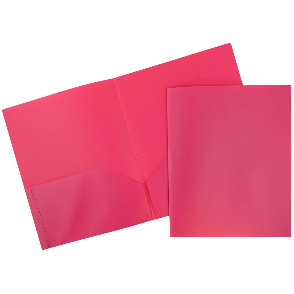 JAM PAPER AND ENVELOPE 383EFUD JAM Paper Plastic 2-Pocket POP Folders, 9 1/2in x 11 1/2in, Pink, Pack Of 6
