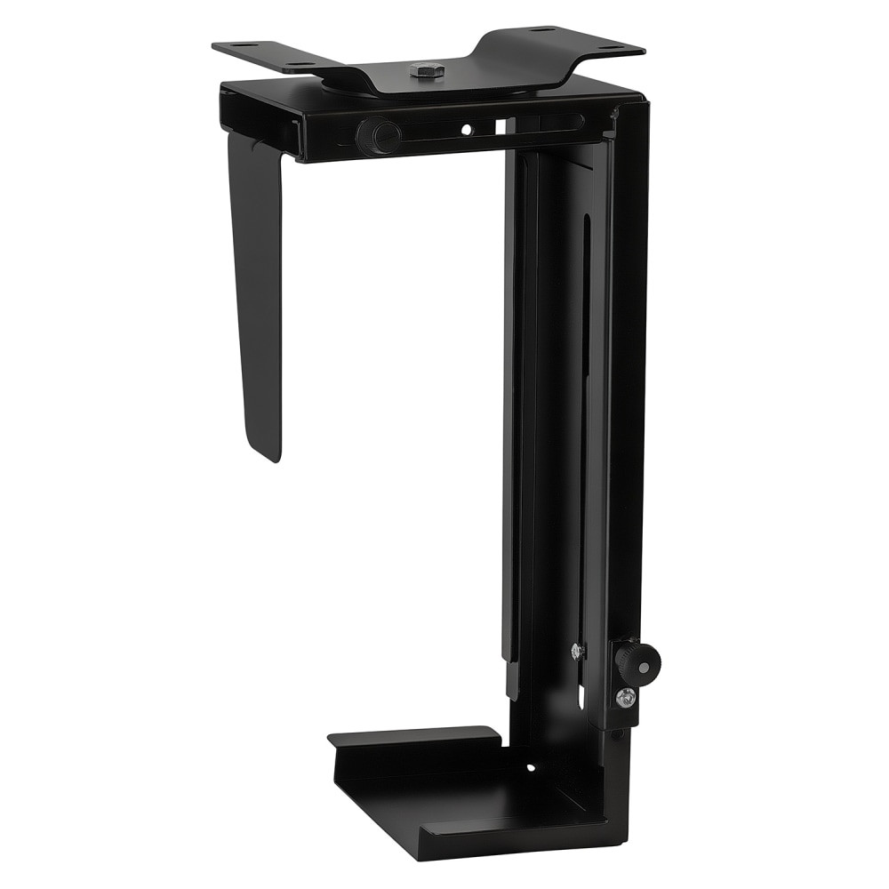 The MI-7150 under desk computer mount accommodates a variety of towers, with its adjustable frame, ranging in height from 11.75in to 21in and widths ranging from 3.5in to 8in. The full swivel design allows you to easily access the cables and ports on the back of the tower. Strong, heavy-duty materials allow the CPU holder to carry up to 22 lbs. The versatile mount can be mounted underneath your desk or to a wall for easier access. Increase the life of your computer by storing it off the floor.  MI-7150 fits most CPUs on the market  Heavy-duty holder can carry up to 22 lbs  Save space by storing your computer off of your desk  Full swivel design allows for easy access to the back of the tower  Compatibility: CPUs with 11.75in - 21in height and 3.5in - 8in width