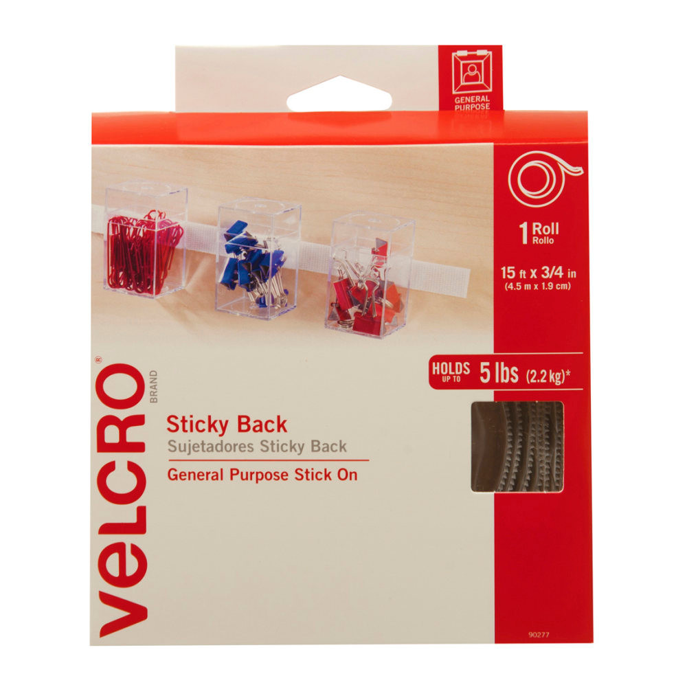 VELCRO USA INC 90277B VELCRO Brand STICKY BACK Tape Roll, 3/4in x 15ft, White