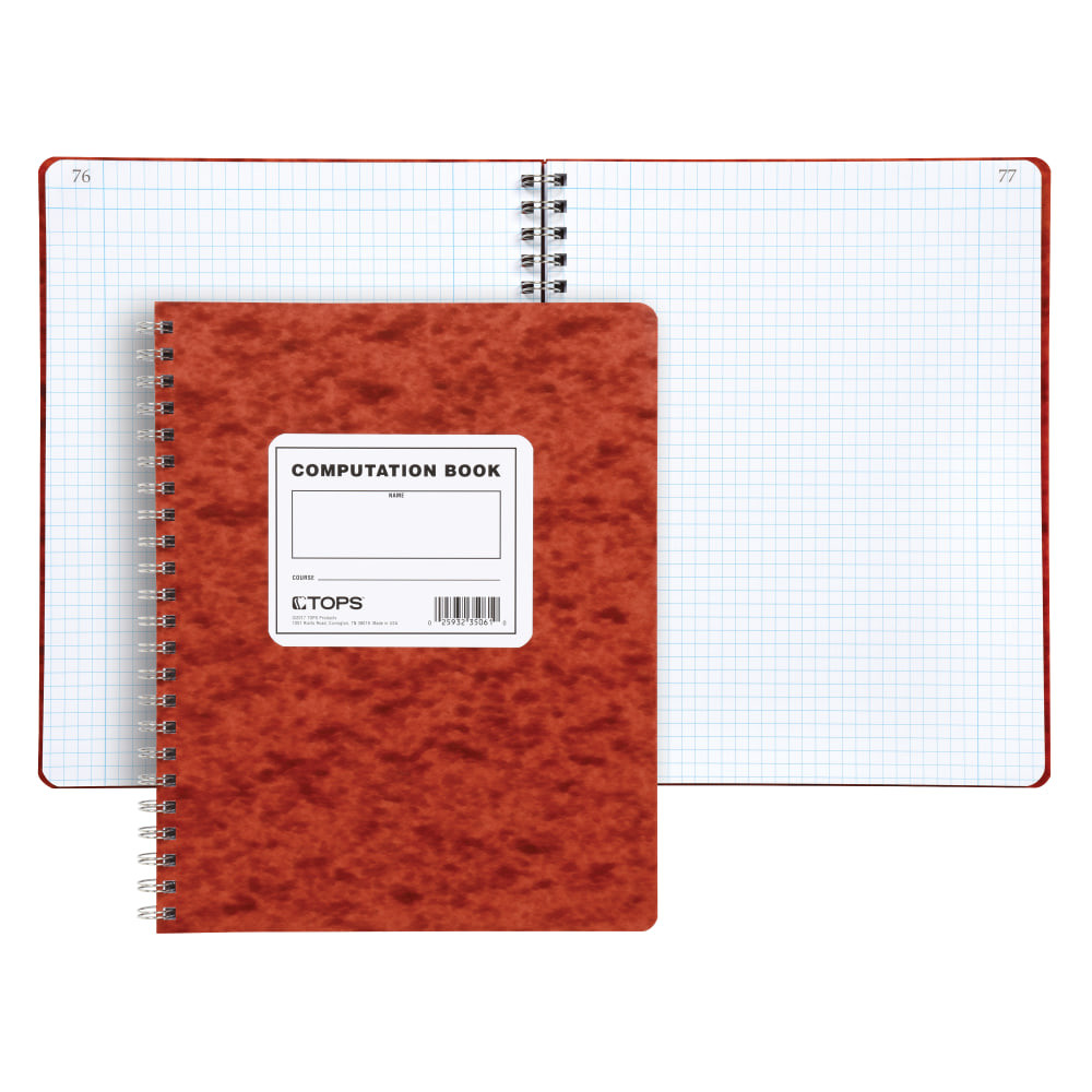 TOPS BUSINESS FORMS TOPS 35061  Computation Notebook, 9 1/2in x 11 3/4in, Quad Ruled, Ivory Paper, Red Cover, 76 Sheets