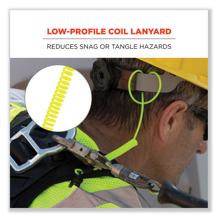 TENACIOUS HOLDINGS, INC. ergodyne® 19159 Squids 3158 Coiled Lanyard with Clamp, 2 lb Max Working Capacity, 12" to 48" Long, Lime