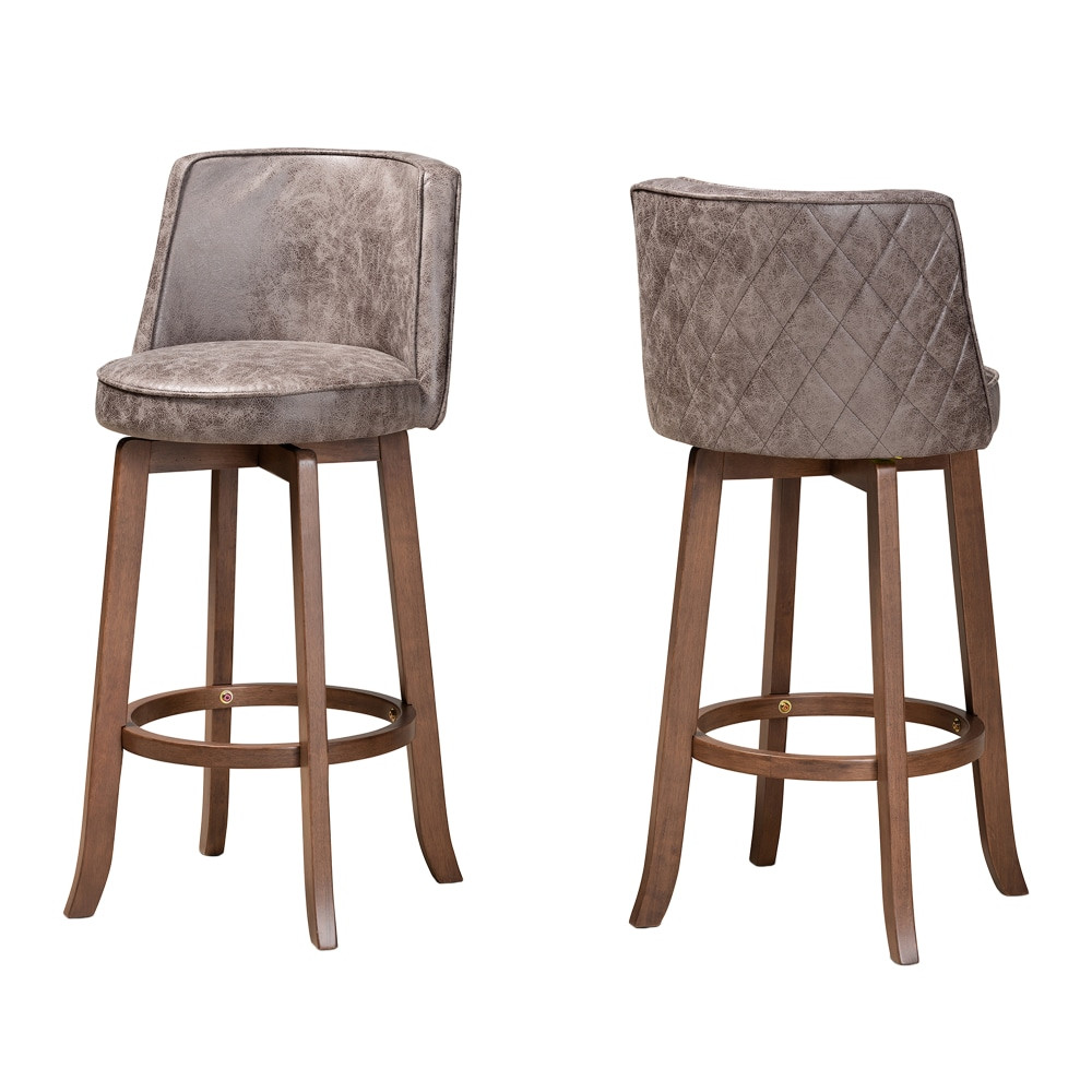 WHOLESALE INTERIORS, INC. 2721-11793 Baxton Studio Adams Bar Stools, Walnut Brown/Gray, Set Of 2 Stools