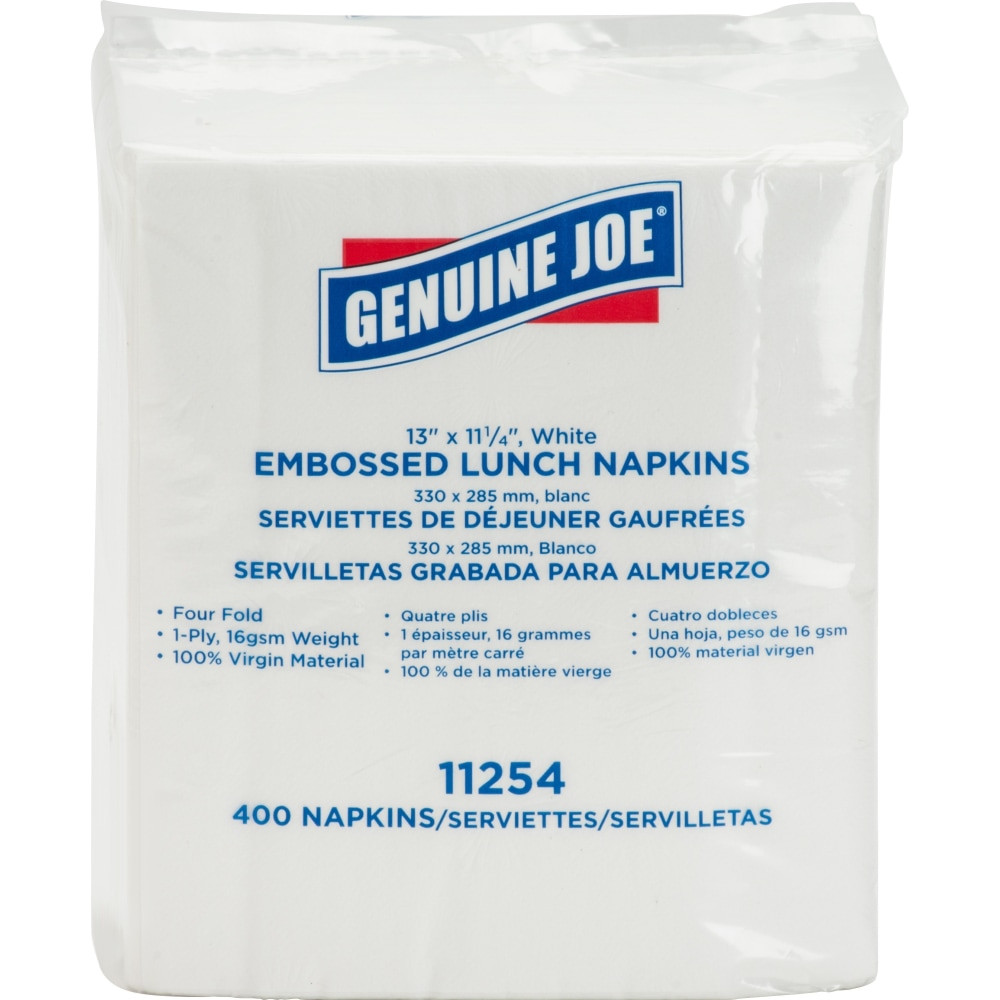 GENUINE JOE 11254  Lunch Napkins - 1 Ply - Quarter-fold - 13in Width x 11.25in Length - White - 400 / Pack