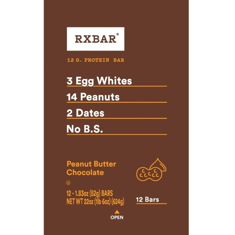 KELLOGGs CGO00471 RXBAR Protein Bars, Peanut Butter Chocolate, 1.8 Oz, Pack Of 12 Bars