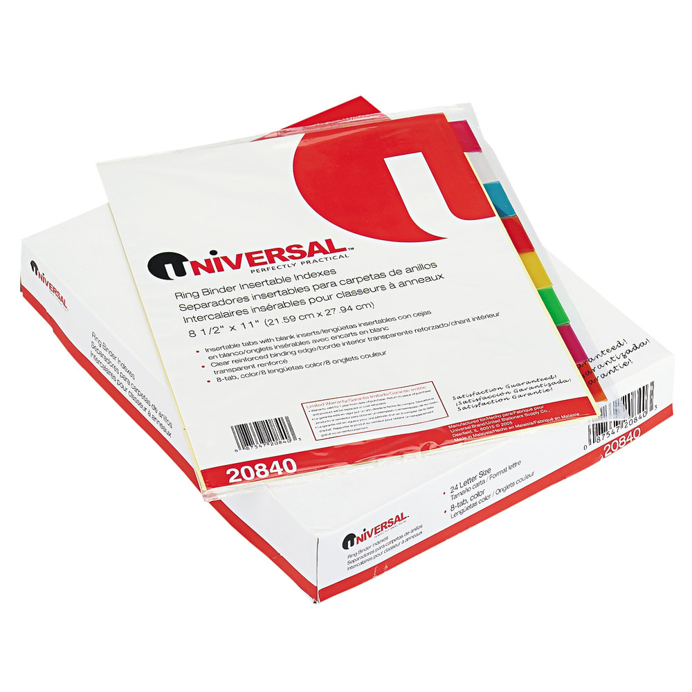 UNIVERSAL OFFICE PRODUCTS Innovera 20840  Economical Insertable 8-Tab Index Dividers, Assorted/Buff, Pack Of 24