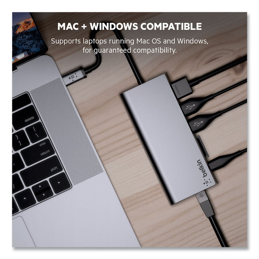 BELKIN COMPONENTS F4U092BTSGY USB-C Multimedia Hub, 6 Ports, Space Gray