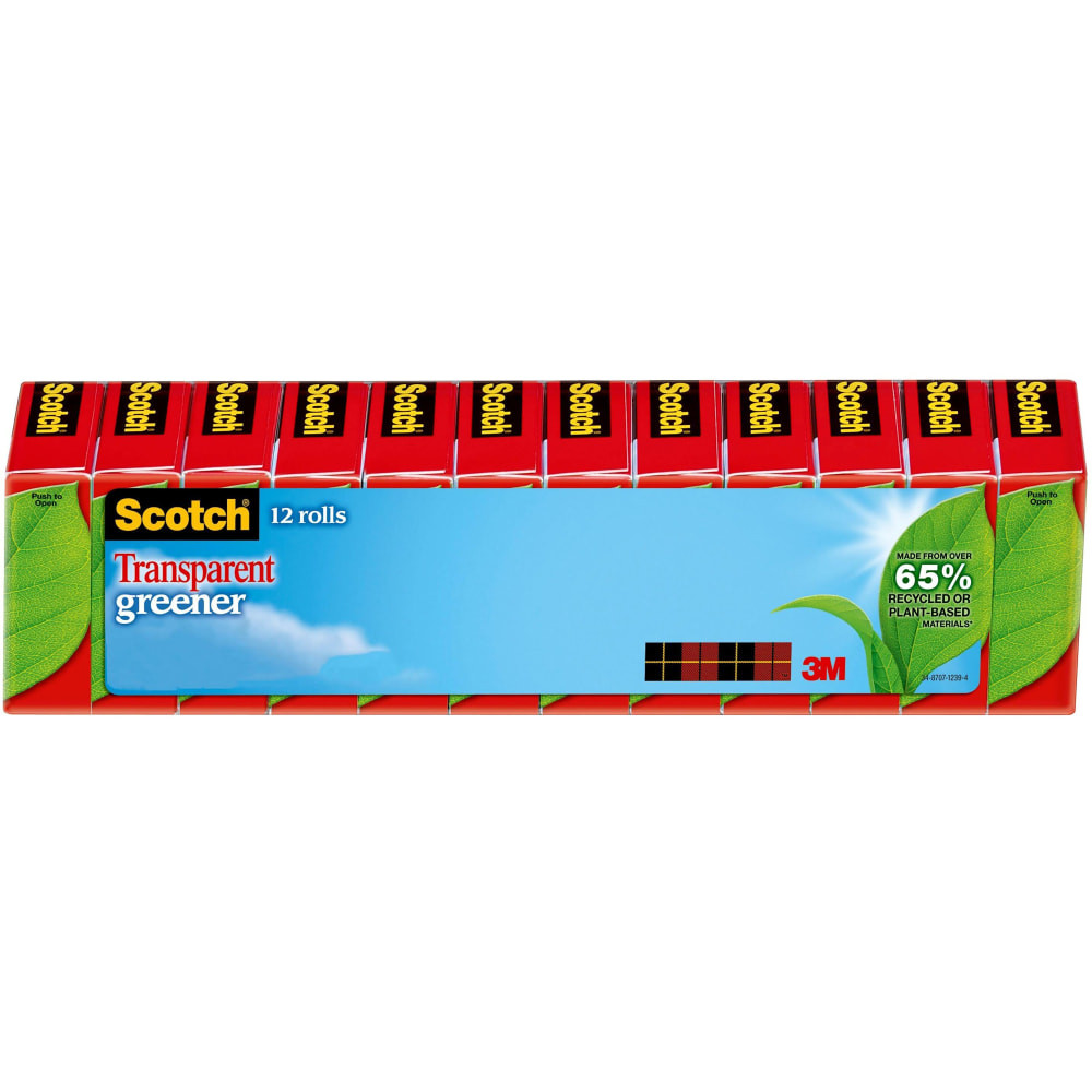 3M CO Scotch 612-12P  Transparent Greener Tape, 3/4 in x 900 in, 12 Tape Rolls, Clear, Home Office and School Supplies