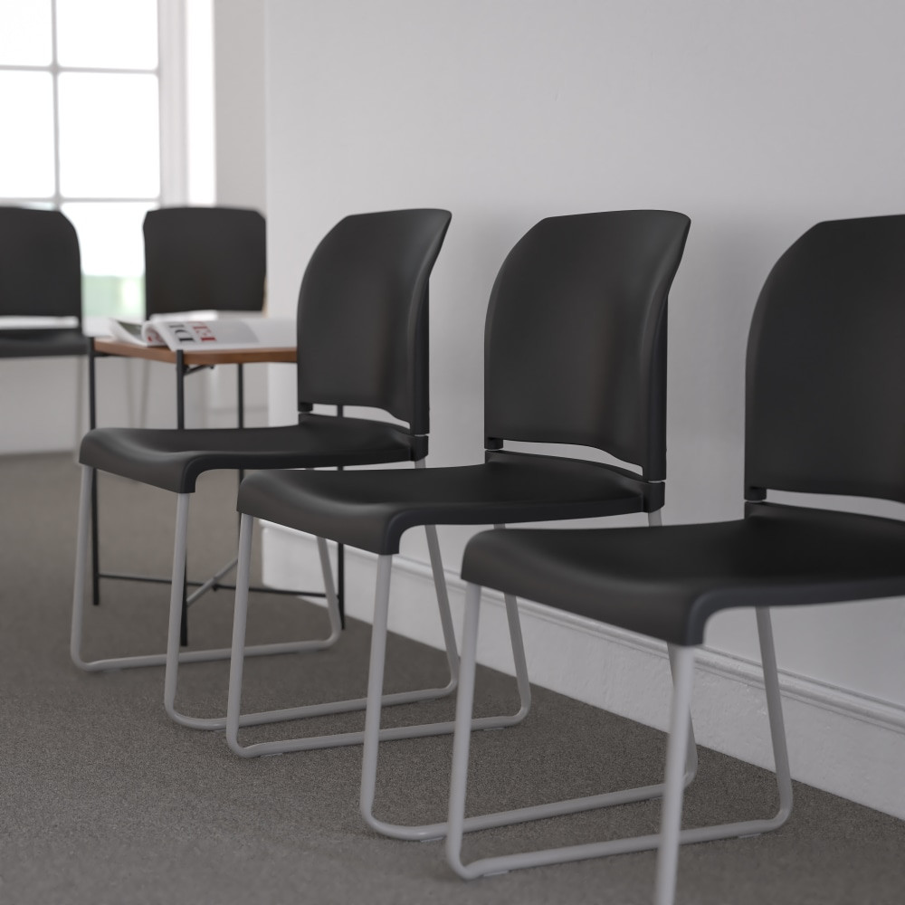 FLASH FURNITURE 5RUT238ABK  HERCULES Series Full-Back Contoured Stack Chairs, Black/Silver, Set Of 5 Chairs