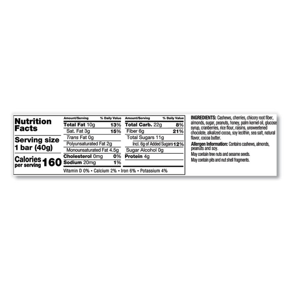 KIND LLC 17250 Plus Nutrition Boost Bar, Dk ChocolateCherryCashew/Antioxidants, 1.4 oz, 12/Box