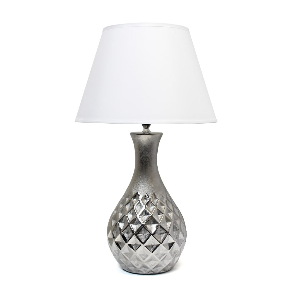 ALL THE RAGES INC LT2041-MSV Elegant Designs Juliet Ceramic Table Lamp, 20.47inH, White/Metallic Silver