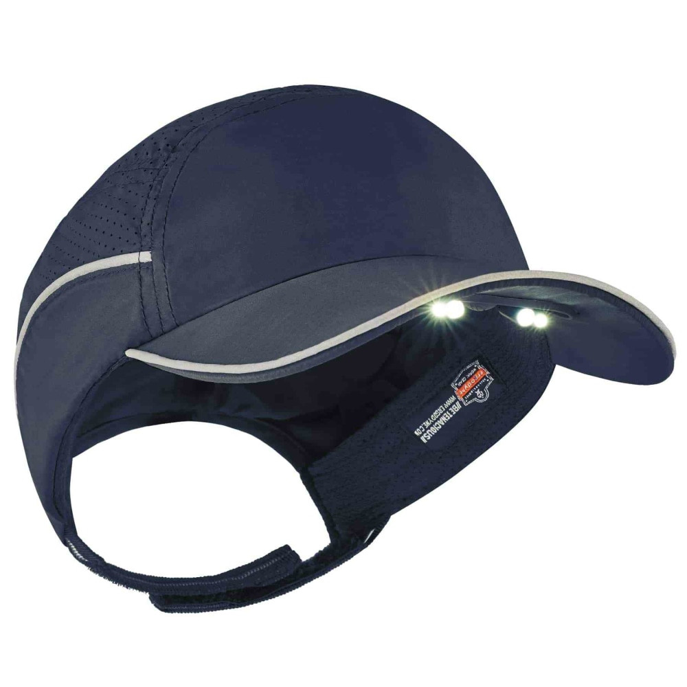 ERGODYNE CORPORATION Ergodyne 23339  Skullerz 8965 Lightweight Bump Cap Hat With LED Lighting, Long Brim, Navy