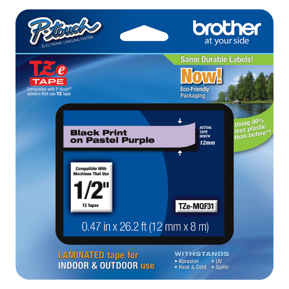 BROTHER INTL CORP Brother TZEMQF31  PTouch Laminated TZe Tape, 0.47in x 26.2ft, Purple