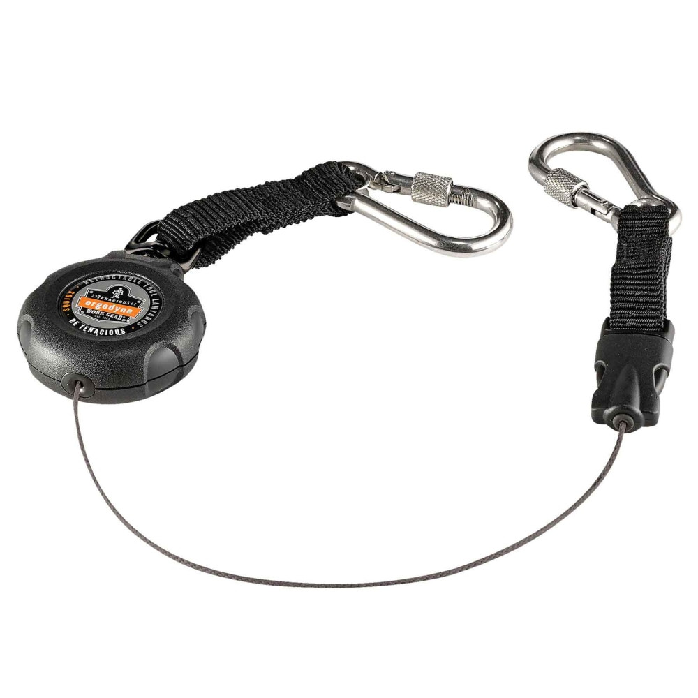 ERGODYNE CORPORATION 19300 Ergodyne Squids 3000 Retractable Dual Carabiner Lanyard, 1 Lb, Black