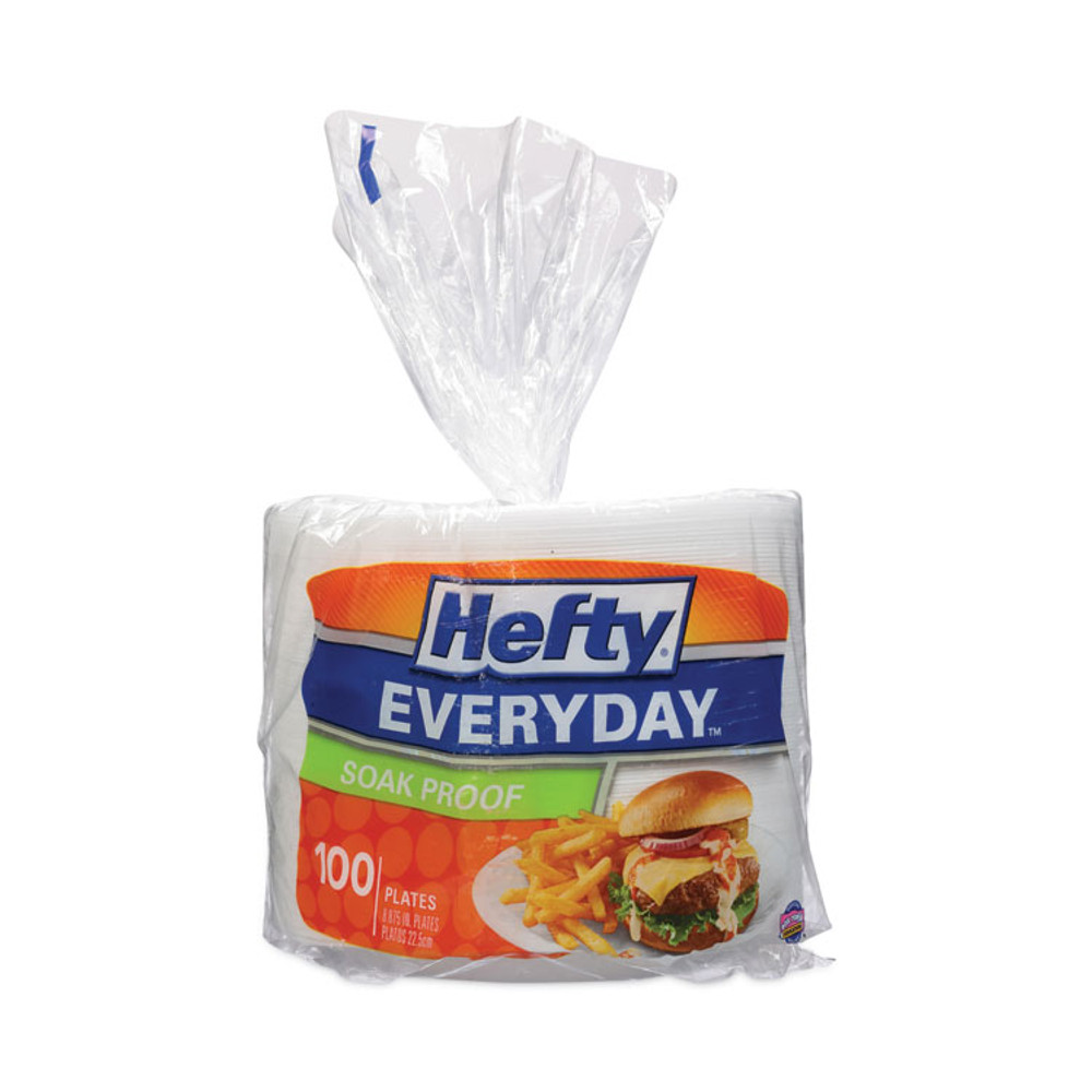 REYNOLDS FOOD PACKAGING Hefty® D28100CT Soak Proof Tableware, Foam Plates, 8.88" dia, White, 100/Pack