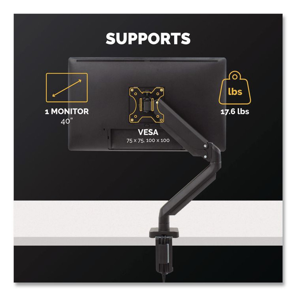FELLOWES MFG. CO. 8043301 Platinum Series Single Monitor Arm, For 40" Monitors, 360 deg Rotation, 45 deg Tilt, 180 deg Pan, Black, Supports 17.6 lb