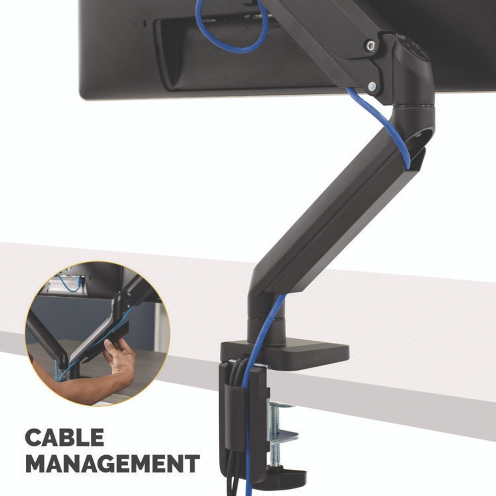 FELLOWES MFG. CO. 8043301 Platinum Series Single Monitor Arm, For 40" Monitors, 360 deg Rotation, 45 deg Tilt, 180 deg Pan, Black, Supports 17.6 lb