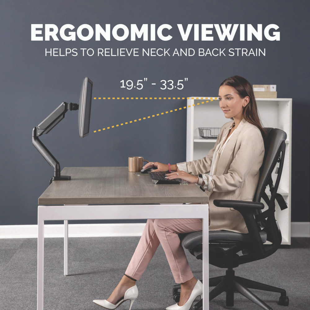 FELLOWES MFG. CO. 8043301 Platinum Series Single Monitor Arm, For 40" Monitors, 360 deg Rotation, 45 deg Tilt, 180 deg Pan, Black, Supports 17.6 lb