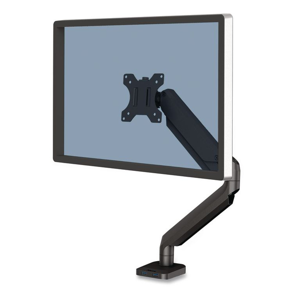 FELLOWES MFG. CO. 8043301 Platinum Series Single Monitor Arm, For 40" Monitors, 360 deg Rotation, 45 deg Tilt, 180 deg Pan, Black, Supports 17.6 lb