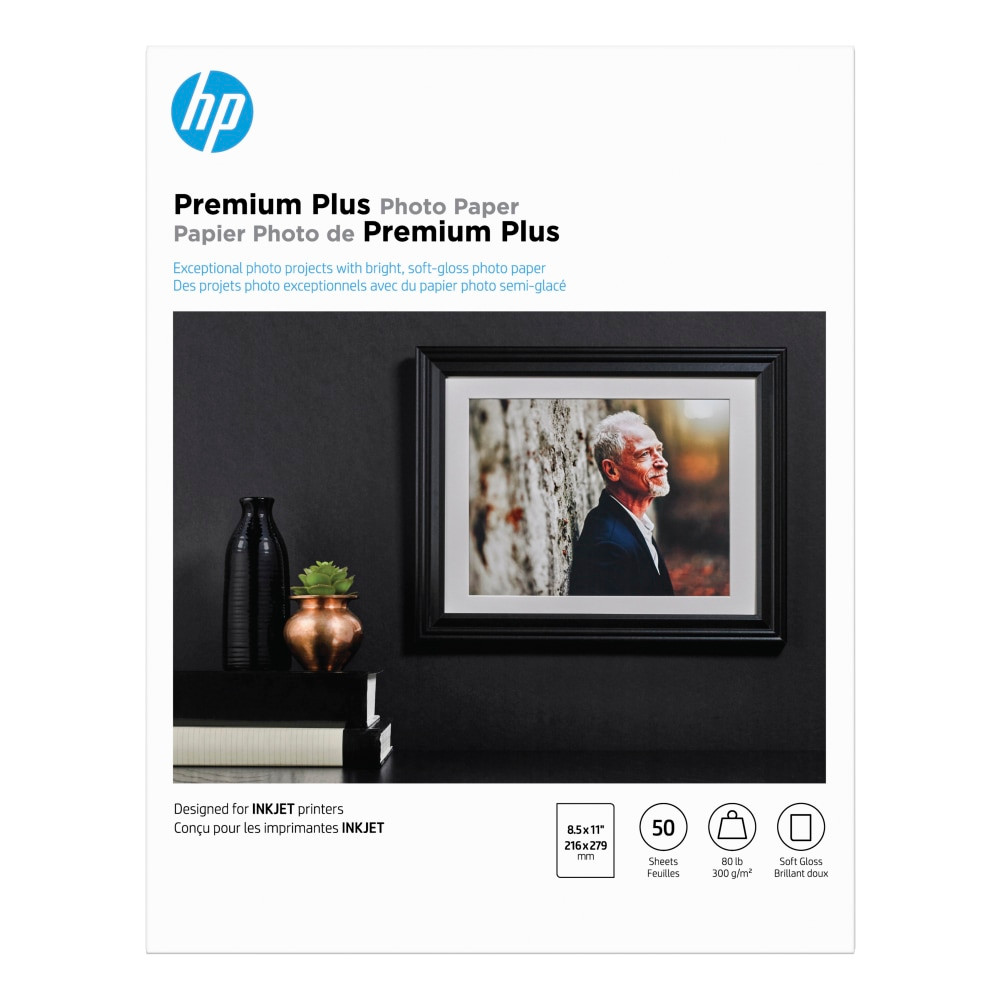 HP INC. HP CR667A  Premium Plus Photo Paper for Inkjet Printers, Soft Gloss, Letter Size (8 1/2in x 11in), 80 Lb, Pack Of 50 Sheets (CR667A)