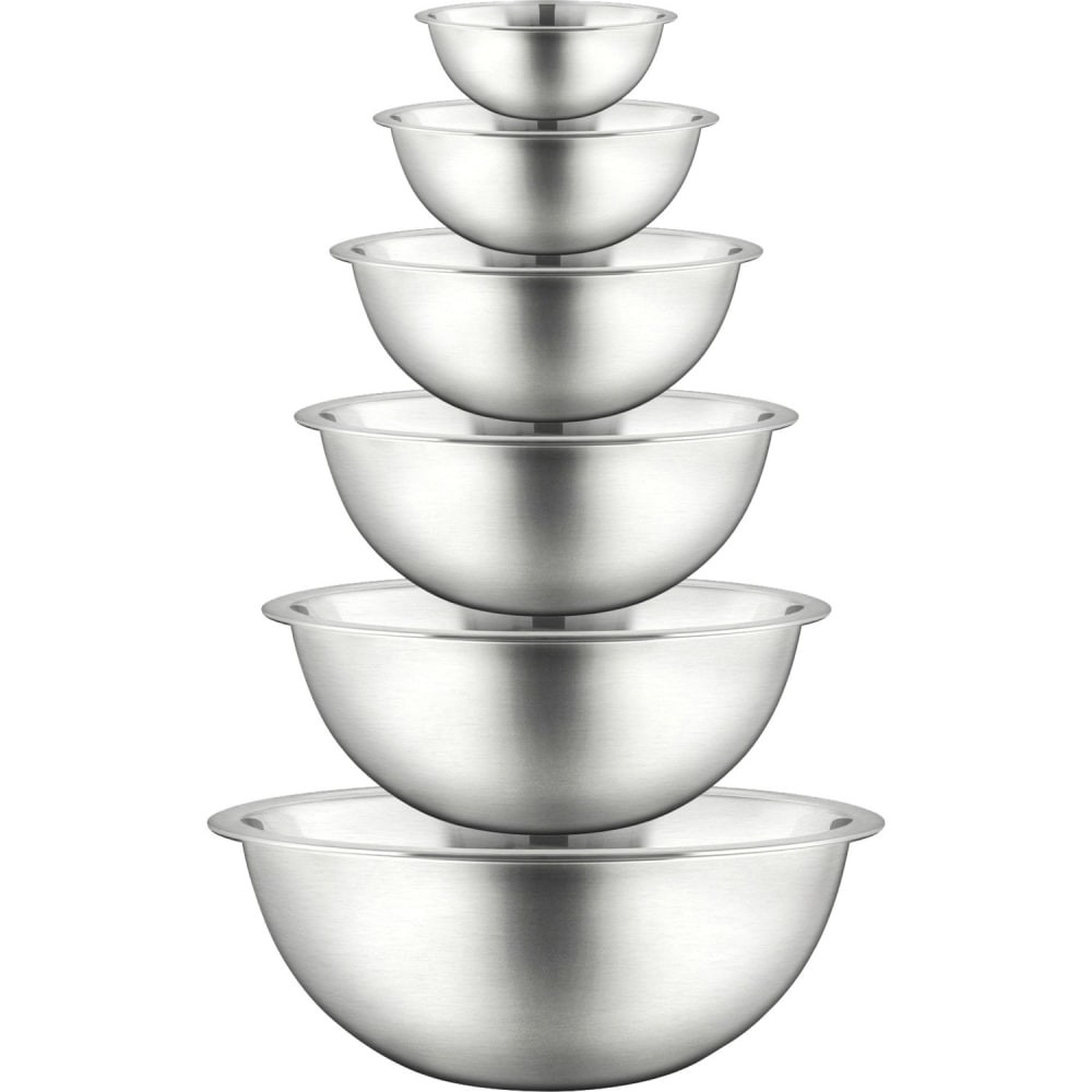 SOUND AROUND INC. NCMB6PC NutriChef Kitchen Mixing Bowls - Food Mixing Bowl Set, Stainless Steel (6 Bowls) - Mixing, Serving, Marinating - Dishwasher Safe - Stainless Steel - Mirror Polished - Stainless Steel, Metal Body - 1 Set