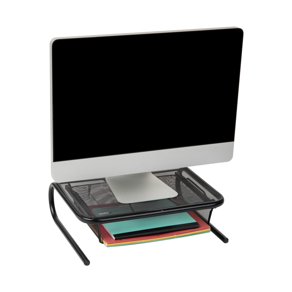 EMS MIND READER LLC Mind Reader MESHKING-BLK  Network Collection Metal Monitor Stand with Sliding Paper Tray, 5-1/4inH x 13inW x16-3/4inL, Black