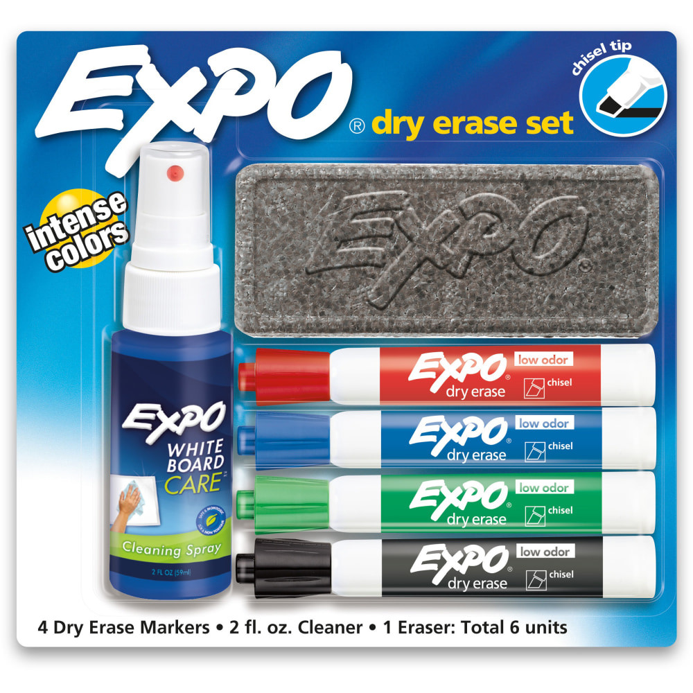 NEWELL BRANDS INC. Expo 80653  Dry-Erase Starter Kit, Low Odor, Chisel-Tip, Assorted Ink Colors, Pack Of 4 Markers