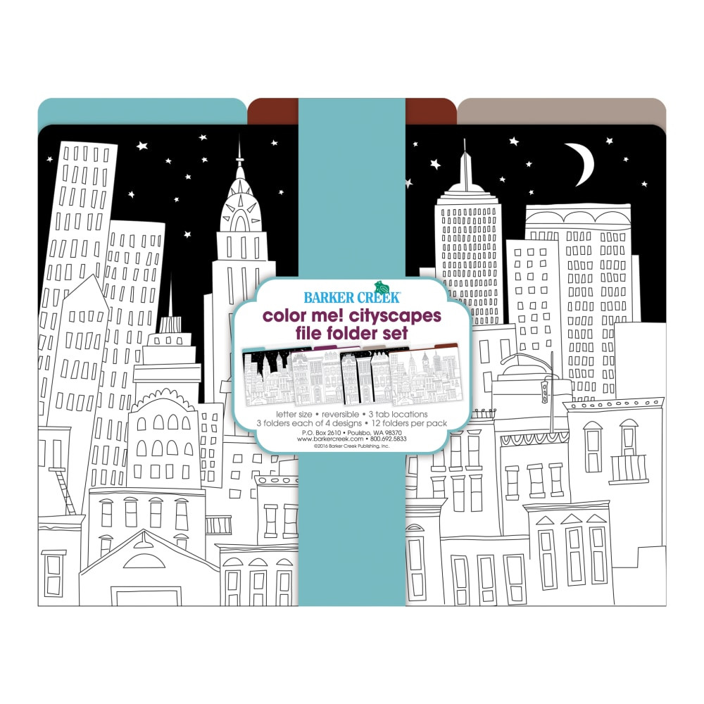 BARKER CREEK PUBLISHING, INC. BC1344 Barker Creek File Folders, Letter Size, Color Me! Cityscapes, Pack Of 12