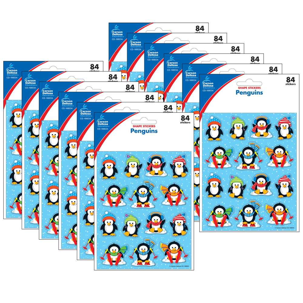 EDUCATORS RESOURCE CD-168034-12 Carson Dellosa Education Stickers, Penguins, 84 Stickers Per Pack, Set Of 12 Packs