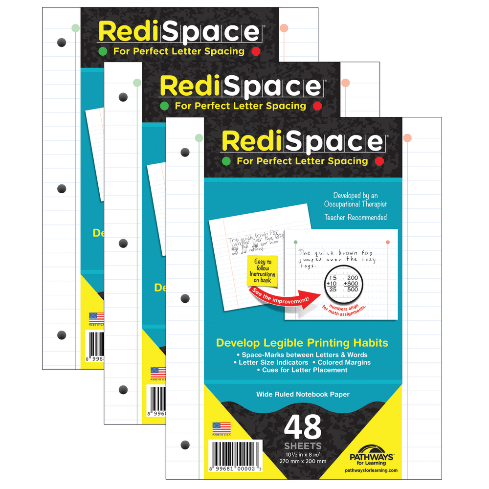 BOUNCYBAND RS-48FP-3 RediSpace Notebook Filler Paper, 48 Sheets Per Pack, 3 Packs
