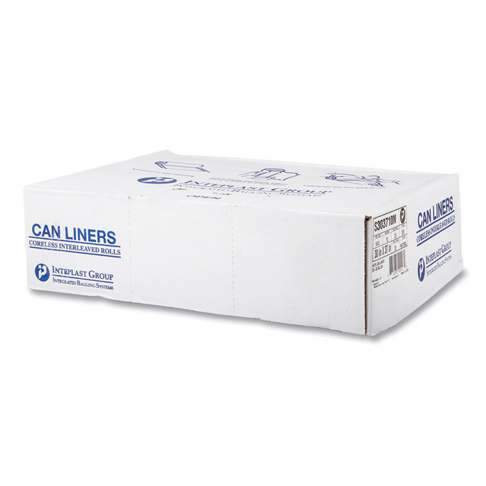 INTEGRATED BAGGING SYSTEMS Inteplast Group S303710N High-Density Commercial Can Liners, 30 gal, 10 mic, 30" x 37", Clear, 25 Bags/Roll, 20 Interleaved Rolls/Carton