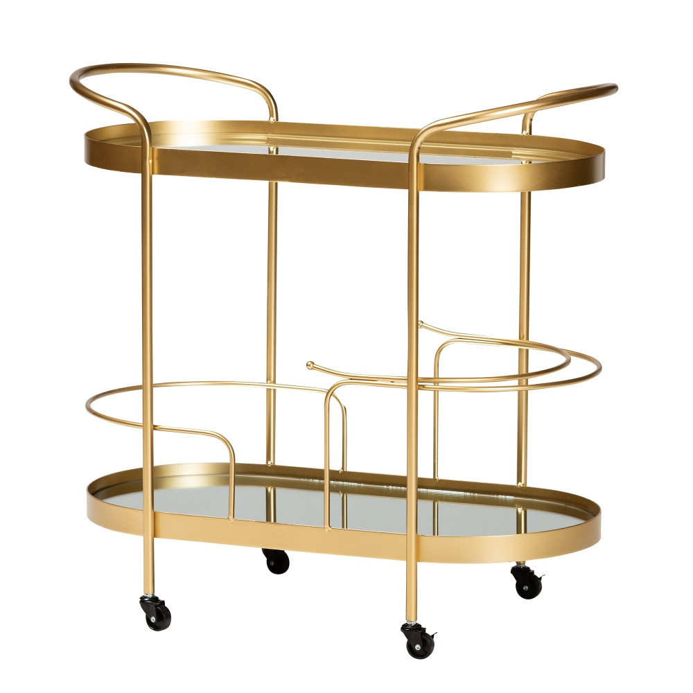 WHOLESALE INTERIORS, INC. 2721-11197 Baxton Studio Modern And Contemporary Glam Oval 2-Tier Mobile Wine Bar Cart, Brushed Gold