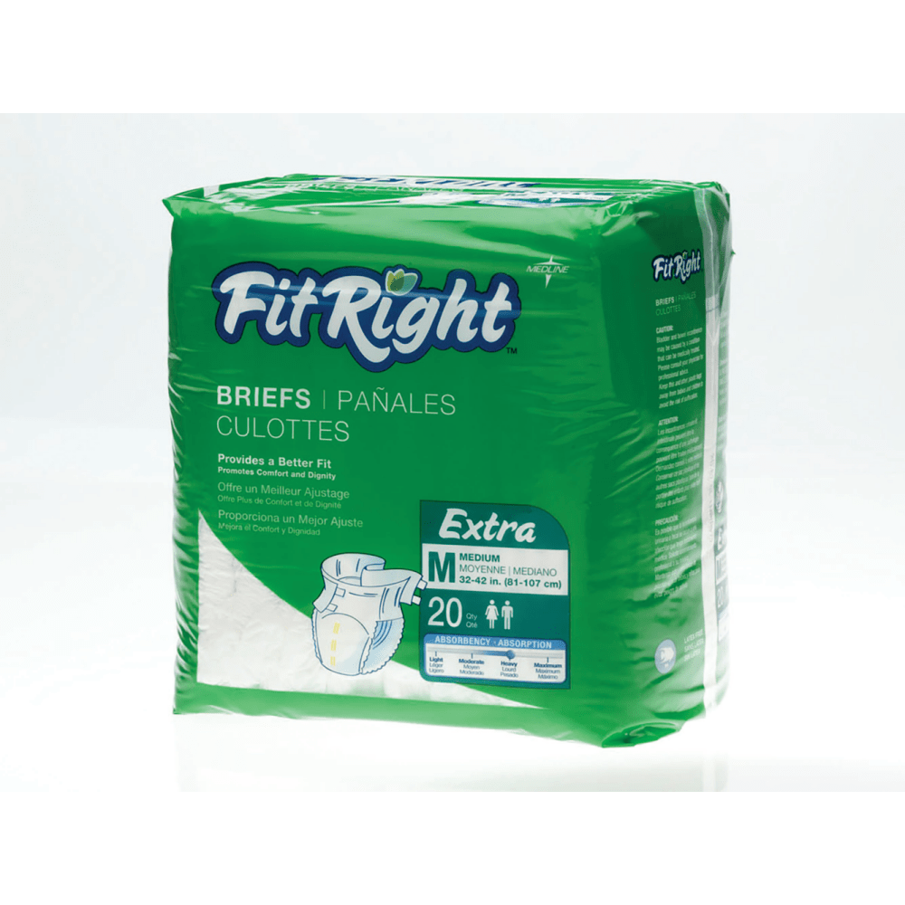 MEDLINE INDUSTRIES, INC. FITEXTRAMDZ FitRight Extra Disposable Briefs, Medium, White, Bag Of 20 Briefs