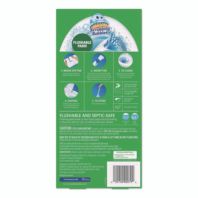 SC JOHNSON Scrubbing Bubbles® 301822 Fresh Brush Toilet Cleaning System Starter Kit, 19" Wand, 4 Pads, Stand