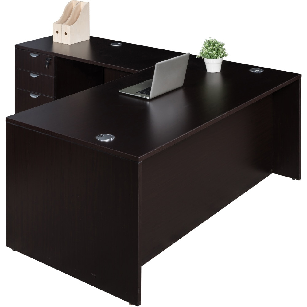 NORSTAR OFFICE PRODUCTS INC. GROUPA10-MOC Boss Office Products Holland Series 71inW Executive L-Shaped Corner Desk With File Storage Pedestal, Mocha