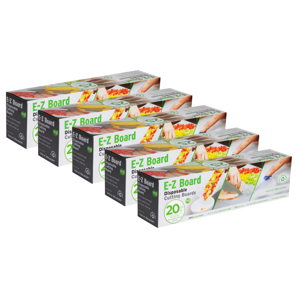 EMS MIND READER LLC EZB5PK20-CLR Mind Reader E-Z Board Disposable Plastic Cutting Board Rolls, 12in, Clear, Pack Of 5 Rolls