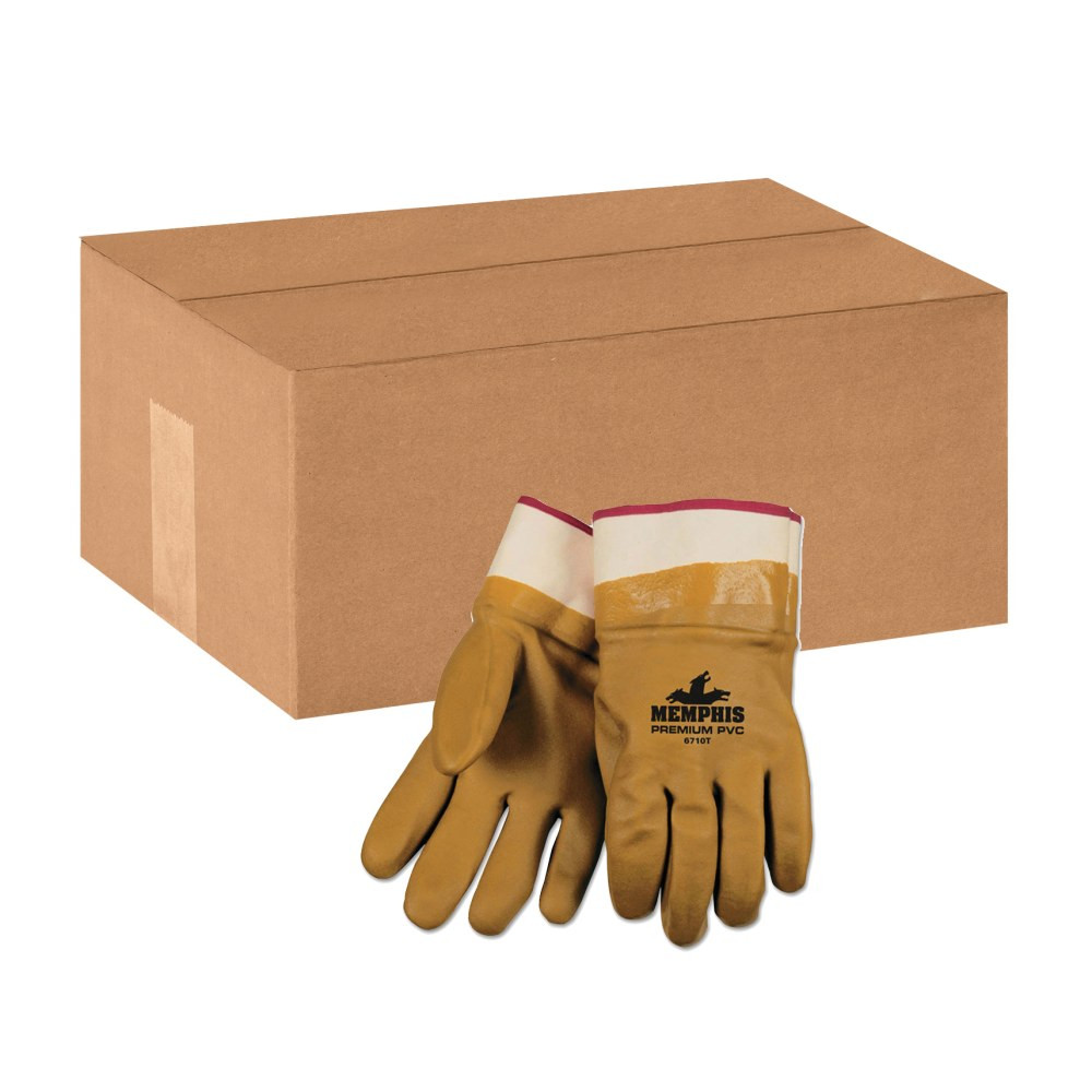 MCR SAFETY 6710T  Foam-Lined PVC Safety Gloves, Large, Orange/Sandy, Box Of 12