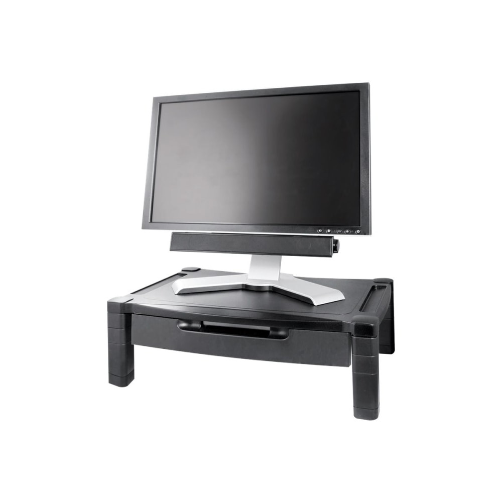KANTEK INC. Kantek MS520  Extra Wide Adjustable Monitor Laptop Stand with Drawer - 50 lb Load Capacity - 6in Height x 13.3in Width - Desktop - Plastic - Black