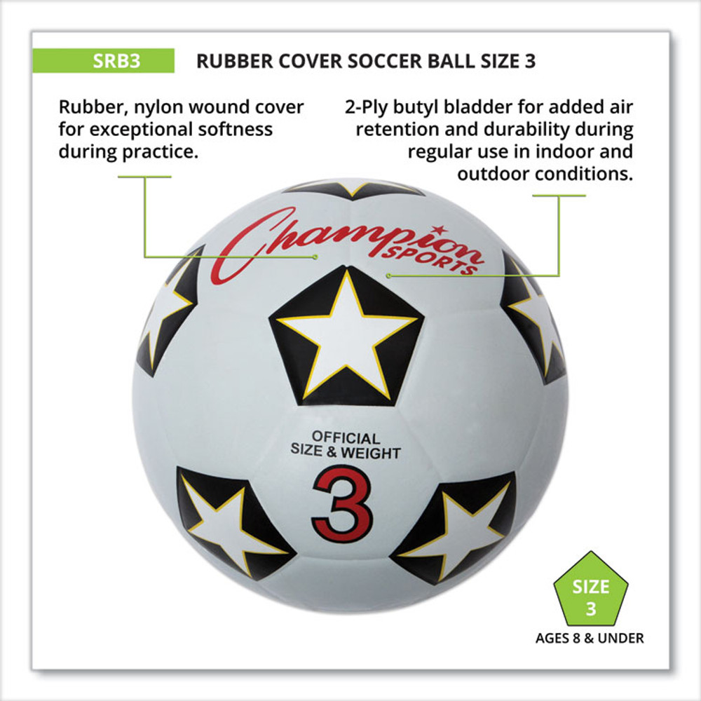 CHAMPION SPORT Sports SRB3 Rubber Sports Ball, Soccer, No. 3 Size, White/Black