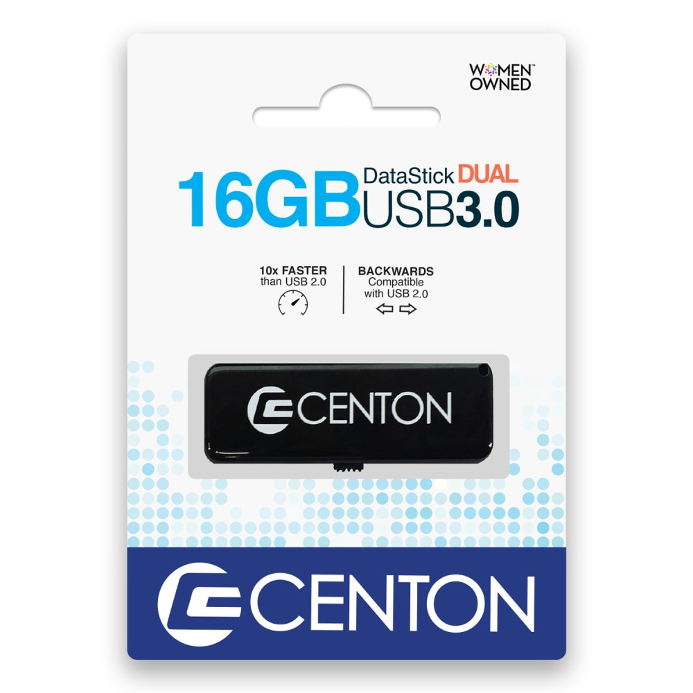 CENTON ELECTRONICS, INC. S1-U3D2-16G Centon Datastick Dual USB 3.0 Drive, 16GB, Black
