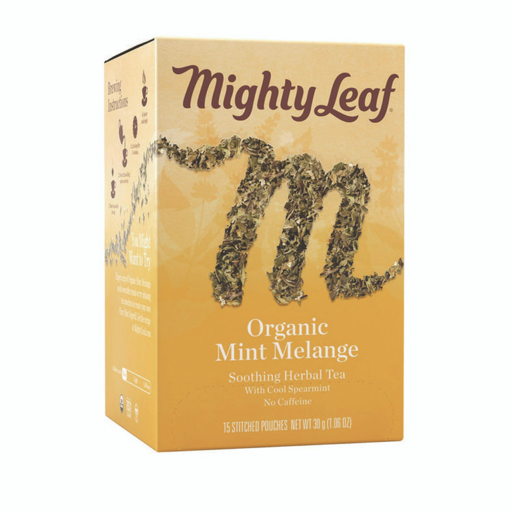 MIGHTY LEAF TEA CO 510142 Whole Leaf Tea Pouches, Organic Mint Melange, 15/Box