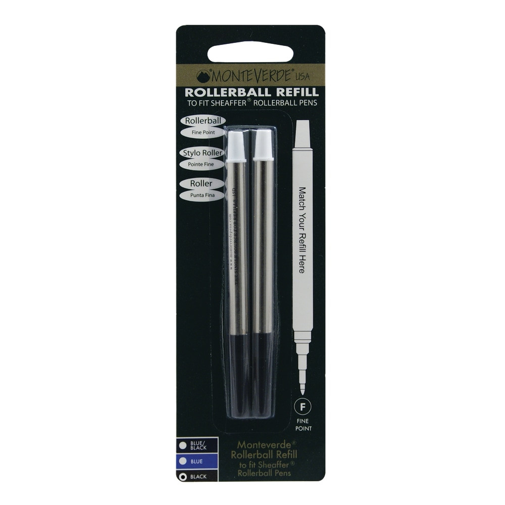 YAFA A PEN COMPANY Monteverde S222BK  Rollerball Refills For Sheaffer Rollerball Pens, Fine Point, 0.5 mm, Black, Pack Of 2 Refills
