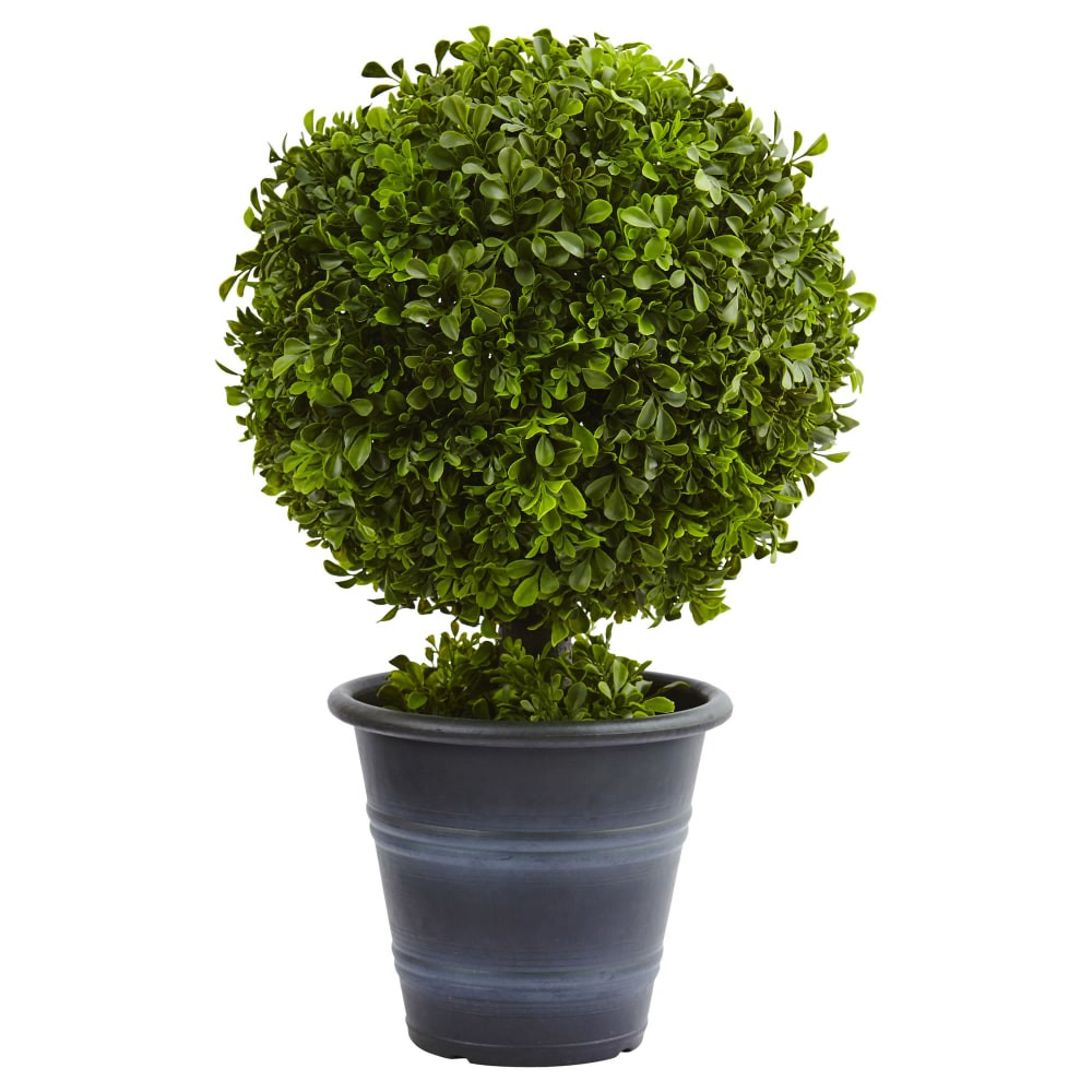 NEARLY NATURAL INC. 4560 Nearly Natural 23inH Plastic Boxwood Ball Topiary With Planter, Green