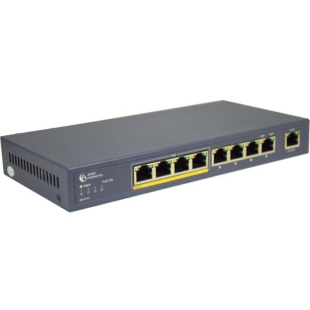 AMER NETWORKS Amer SD4P4U  8+1 Port 10/100 Switch with 4 x PoE Ports and 5 x 10/100 - 9 Ports - Fast Ethernet - 10/100Base-TX - 2 Layer Supported - Twisted Pair - Desktop, Wall Mountable, Under Table - 3 Year Limited Warranty