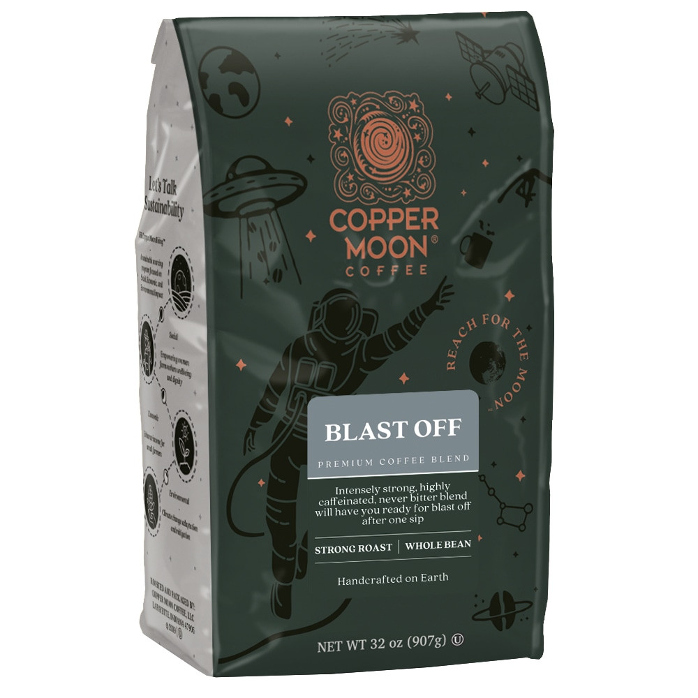 COPPER MOON COFFEE LLC Copper Moon 260120  Whole Bean Coffee, Blast Off High Caffeine Blend, 2 Lb Bag