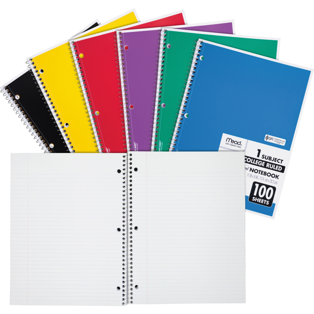 MEADWESTVACO CORP Mead 06622  3-Hole Spiral Notebook, Letter-Size, 1 Subject, College Rule, Assorted